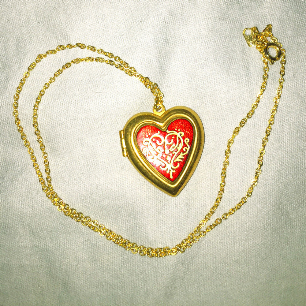 MoMA cloisonne gold heart locket